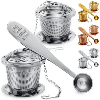 Tea Infuser (Set of 2) with Scoop and Drip Dray - Ultra Medium, Silver 