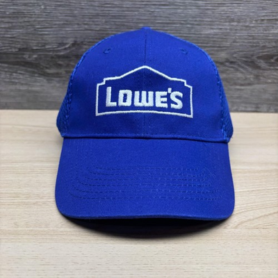#ad Lowes Hat Cap Strap Back Blue Mesh Trucker Embroidered Logo Mens Hardware $17.91