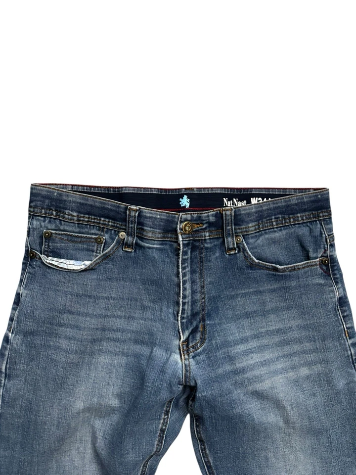 Nat Nast Jeans Mens Size 34x28 Blue Medium Wash Slim Straight Stretch Nice Whisk - Image 2 of 4