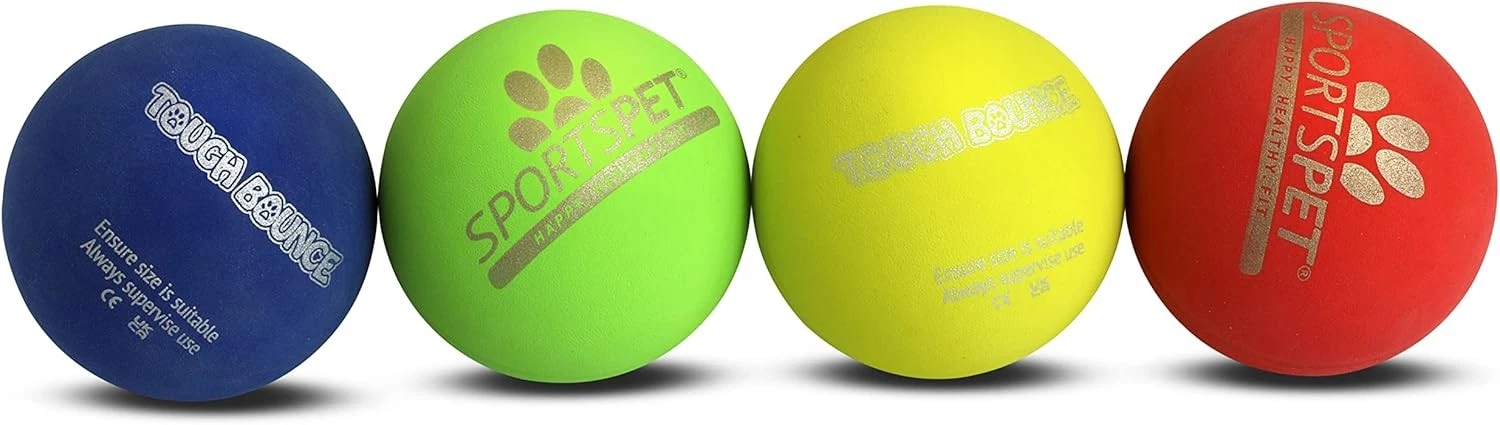 SPORTSPET Tough Bounce Natural Rubber Dog Balls – Highly 4 Count (Pack of 1)