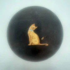 Couroc Of Monterey Vintage Cat And Butterfly Inlay Utility Dish Ash Tray 7"