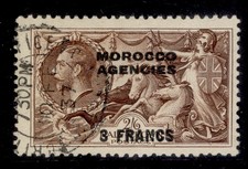 MOROCCO AGENCIES (FRA) GV SG225, 3f on 2s 6d choclate-brown, FINE USED. Cat £15.