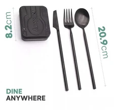 Outlery Portable & Reusable Stainless Steel Travel Cutlery Set TSA NEW BLACK
