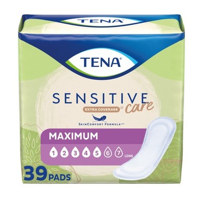 Tena Sensitive Care Maximum Absorbency Long Incontinence Pads for Women,39 Count