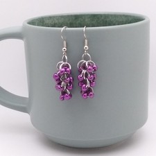 Handmade Chainmaille Earrings - Shaggy Loops - Metallic Violet v2 - French Hook