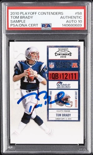 2010 PLAYOFF CONTENDERS SAMPLE #58 TOM BRADY PSA AUTHENTIC DNA AUTO 10