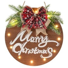 Merry Christmas Sign for Front Door, Wooden Hanging Sign Door Christmas-LED