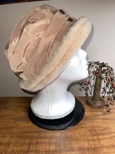 Women's UGGS Brown Beige Polyester Hat With Australian Shearling-OS-EUC
