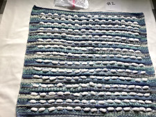 Hand knitted blue/green white Pom pom baby blanket appx 25inch x 23 inch 2