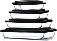 8-Piece Deep Glass Casserole Dishes for Oven with Plastic Lids, Glass Baking Dis