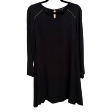 Madewell Sezane Black Gold Accent Quarter Sleeve Shift Dress Size 10 Minimalist
