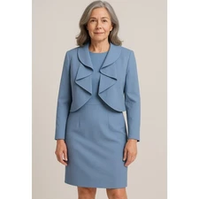 Tahari 8 Sheath Antique Blue Dress and Jacket Set Career Mother of the Bride