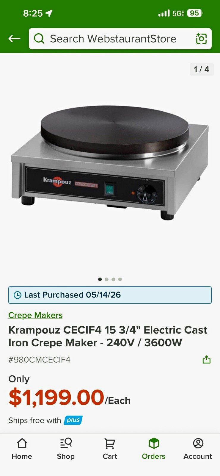 Krampouz CECIF4 Electric Cast Iron Crepe Machine 15 3/4" 240V 3600W