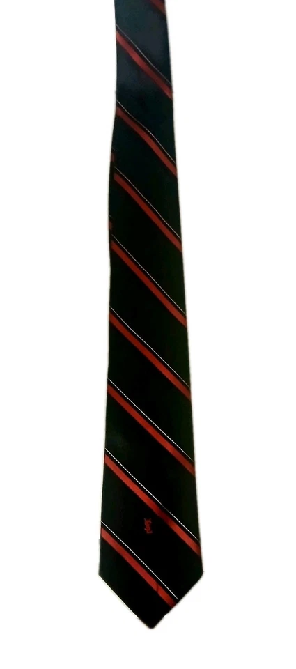 Corbata de seda a rayas diagonales negras y rojas vintage Yves Saint Laurent Foto 4 de 4