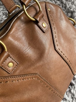 Yves Saint Laurent Muse Shoulder Hand Bag Brown Leather Gold