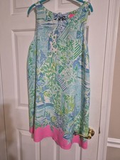 Lilly Pulitzer JACKIE SHIFT DRESS Whisper Blue Beach Happy Large