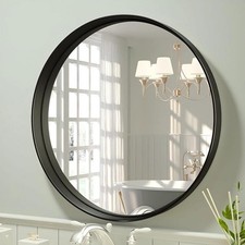 24" Round Bathroom Mirror W/ Deep Frame Vanity Mirror Wall Black