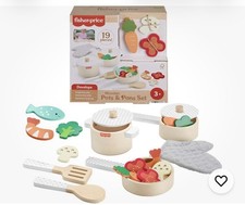 NEW Fisher-Price Wood Kitchen Play Toy Pots Pans Set, 19Piece Sealed
