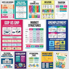 Decorably 12 Economics Posters for High School Classroom, 11x16in Matte-Lamin