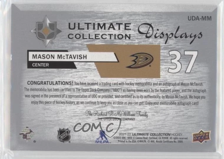 2021-22 Ultimate Collection Display Jersey /135 Mason McTavish Rookie Auto RC - Image 2 of 2