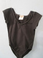 Small Child BLACK NYLON LEOTARD dancewear bodysuit cap short sleeve size 4