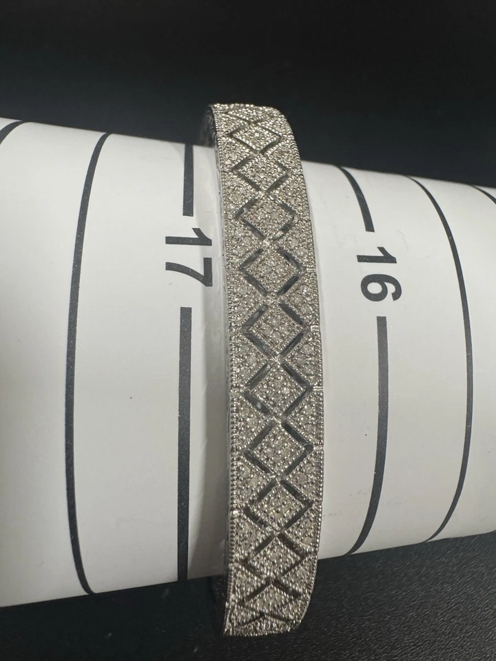 RPG Signed Sterling Silver  Diamond Hinged Cuff Bracelet 25g  6.5" - Image 4 of 4