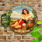Retro Beer Girl Theme Round Aluminum Wall Art Vintage Tin Sign 8x8 Decor