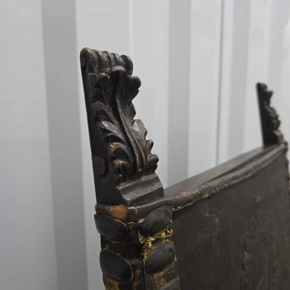 Renaissance Revival Ornate Walnut & Leather Antique Throne SINGLE Dining Chair - Image 3 of 4