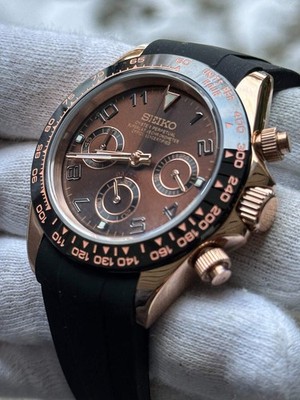 Seiko mod Daytona Style | Black Rubber Black RoseGold Numbers - 40mm
