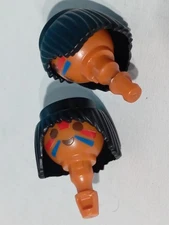 PLAYMOBIL X2 PAINTED HEADS HUNTER WARRIOR INDIAN CHIEF SHAMAN WITCH INDIANS