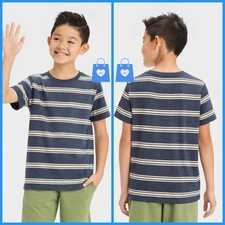 Large 10 12 - Boys Short Sleeve Striped T-Shirt - Cat Jack - Navy Blue
