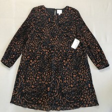 NWT Nine West Black Ocelot Print Pleated LS Dress Size Large $68 value