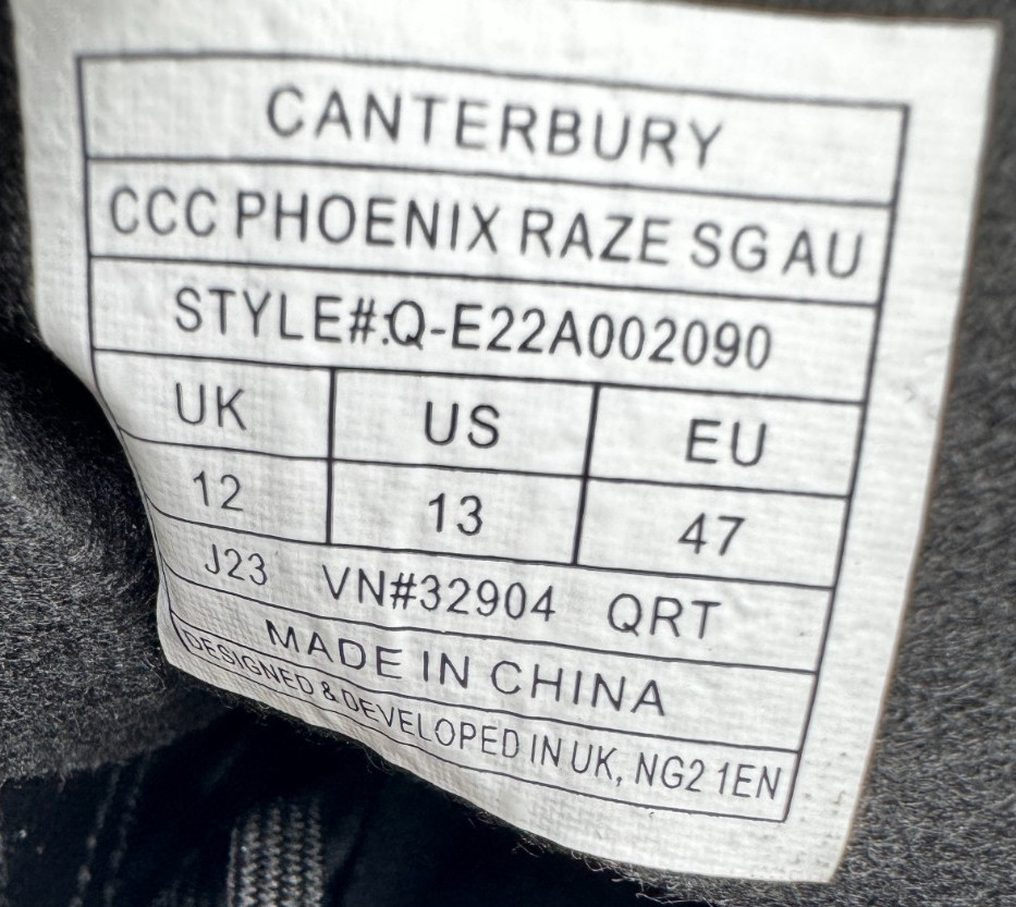 Canterbury CCC Phoenix Raze SG AU Mens Sneakers 13 Black Soft Ground Rugby Boots