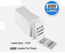 6000 Fanfold Direct Thermal Shipping Labels 4x6 Perforated for Zebra & Rollo