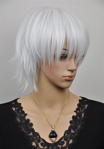 Fashion Silver White Short Straight Women Lady Cosplay Anime Hair Wig Wigs + Cap - Bild 3 von 5