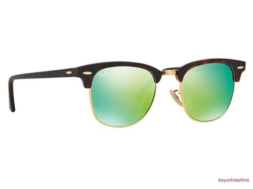 Ray Ban Clubmaster Tortoise Frame GREEN Mirror Flash Lens RB3016 1145/19 - Afbeelding 1 van 4