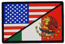 USA Flag Mexico Flag Patch [PVC Rubber -Hook Backing -3.0 X 2.0 -P1]