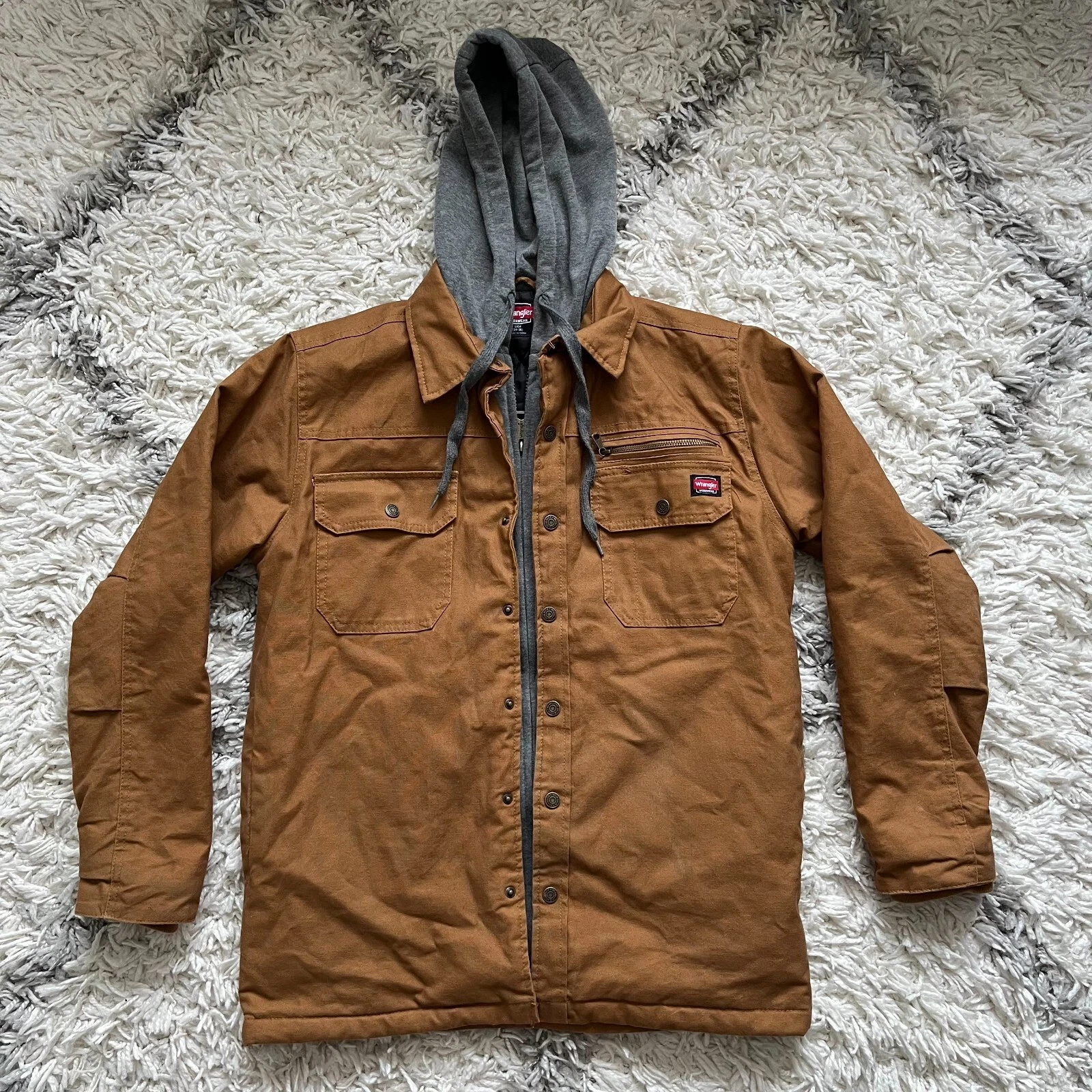 Wrangler Workwear Coat Jacket Mens Small Khaki Coat Snap Hoodie Layered Warm
Opens in a new window o