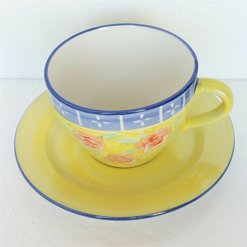 Tabletops Unlimited NEW Mug Cup & Saucer Set Flowers Hand Painted Large 16oz - Picture 6 of 10
