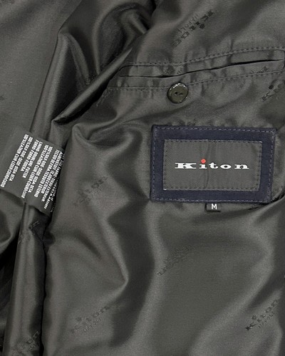 Kiton Genuine Suede Navy Blue Embossed Leather Trim Men's Bomber Jacket - Picture 4 of 4