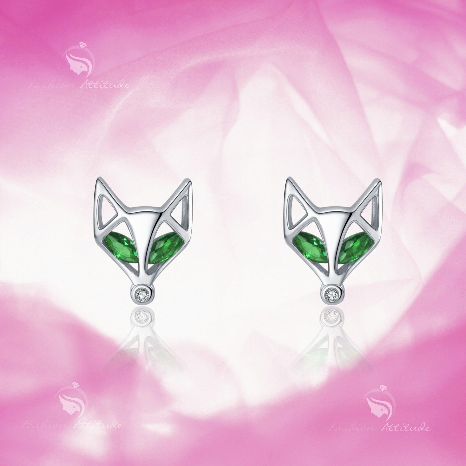 925 silver earrings made with Swarovski crystal fox stud children's jewellery