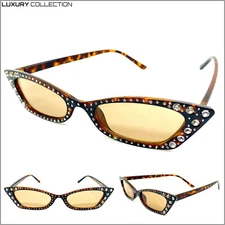 EXAGGERATED RETRO Exotic Cat Eye SUNGLASSES Tortoise Frame Sparkling Rhinestones