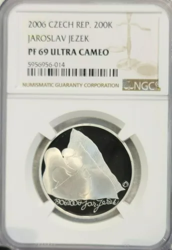 2006 CZECH REPUBLIC SILVER 200 KORUN JAROSLAV JEZEK NGC PF 69 ULTRA CAMEO SCARCE