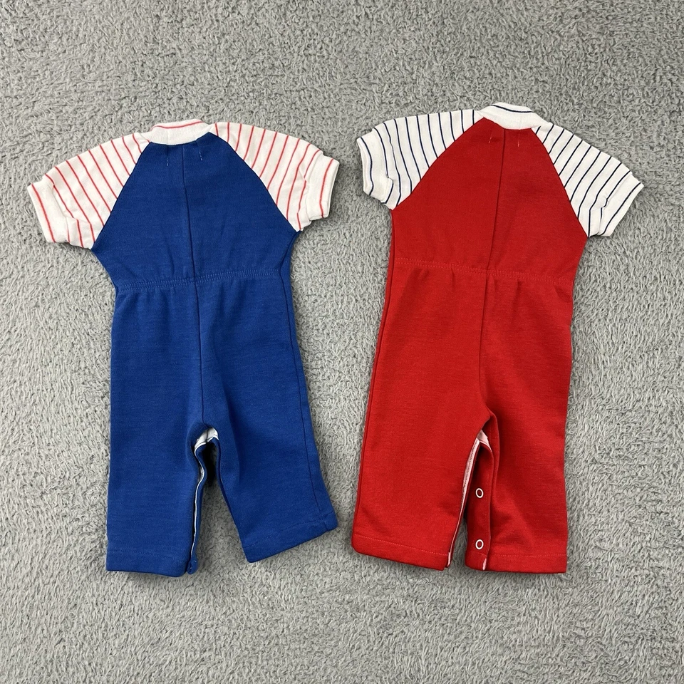 Lote de 2 mamelucos vintage Health Tex bebé 6 meses rojo azul vela a presión marinero años 70 Foto 2 de 4