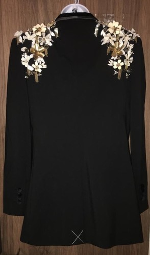DOLCE & GABBANA Black Wool Floral Embellished Blazer - UK 10/IT 42 - £7330 - Picture 6 of 13