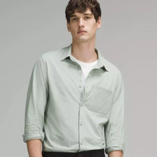 Lululemon New Commission Long-Sleeve Shirt Oxford in Palm Court/White In Large