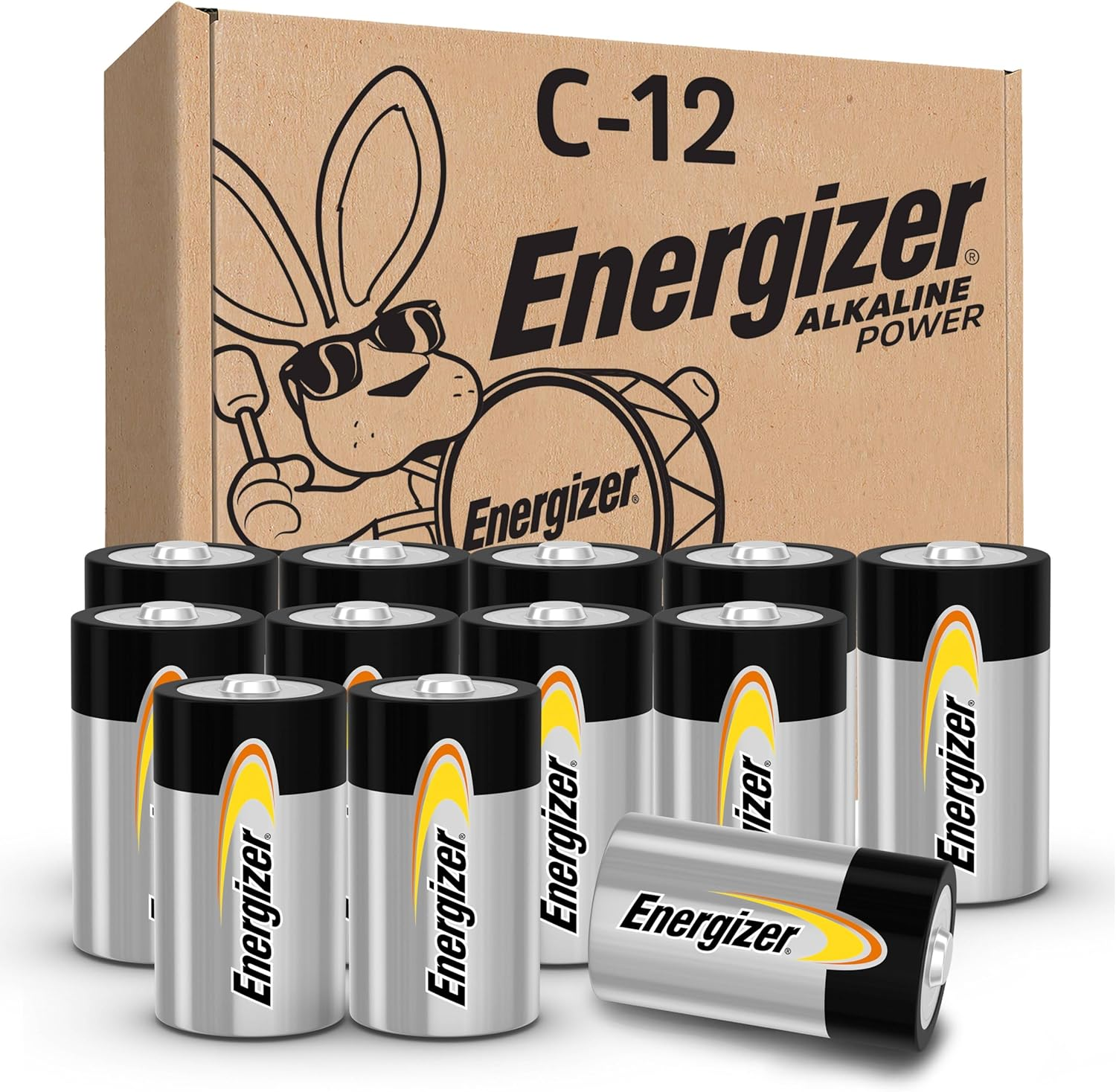 Alkaline Power C Batteries (12 Pack), Long-Lasting Alkaline C Cell Batteries