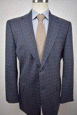 Hart Schaffner Marx Blue Check Wool Two Button Sport Coat Size: 42L