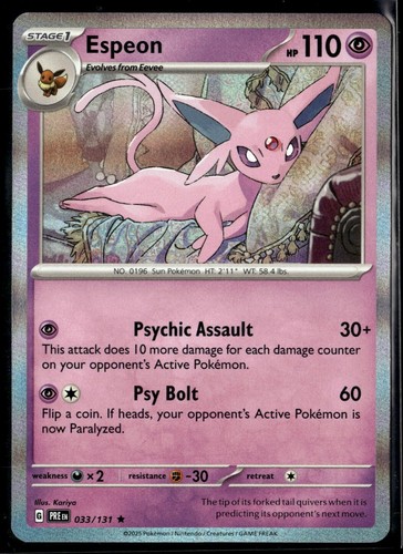 Pokémon TCG - Espeon 33/131 - Prismatic Evolutions - Holo Rare - Pack Fresh - NM