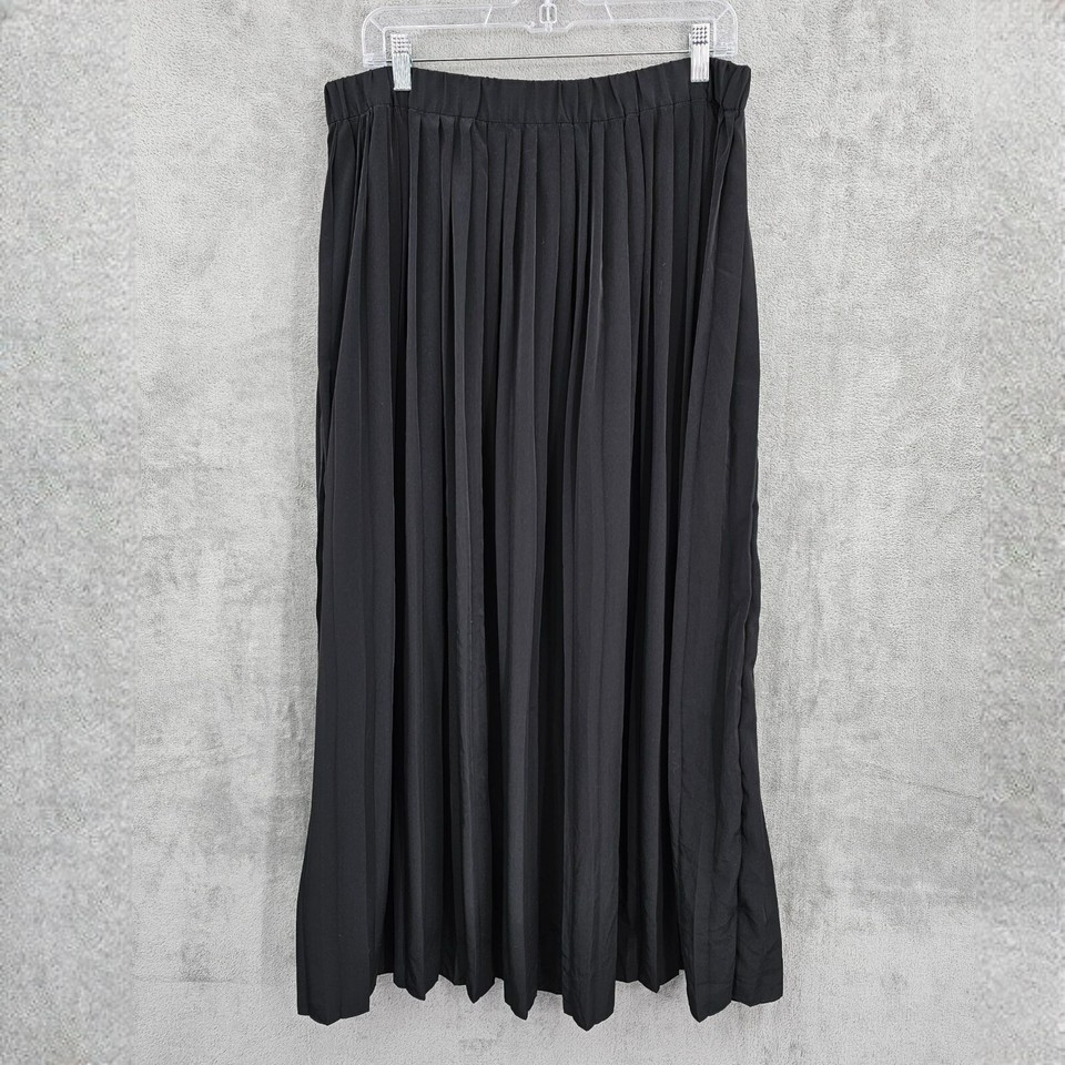Banana Republic Factory Maxi Skirt L Black Knife Pleat Solid Elastic